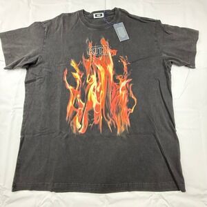 Kith Pyro Box Logo Vintage Tee Black Flame Graphic KHM032330-001 Mens XL NEW